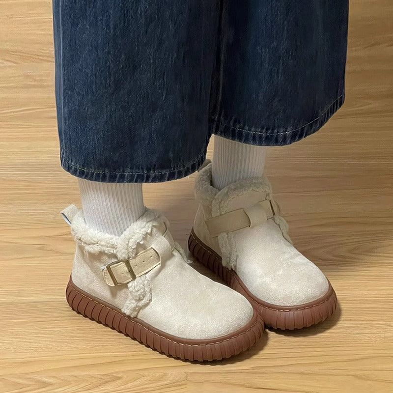 Women's Fur For Retro Warm Booties Fleece-lined Casual Shoes