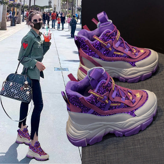 Women's Bottom Height Increasing Insole Dad Autumn Special Sequin Versatile Women's Casual Shoes