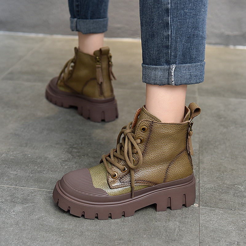 Head Genuine Lace Up Ankle Thick Bottom Boots