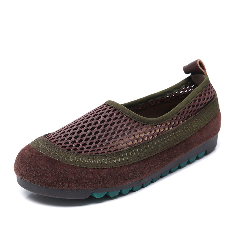 Women's Layer Cowhide Retro Breathable Mesh Slip-on Comfortable Women's Casual Shoes