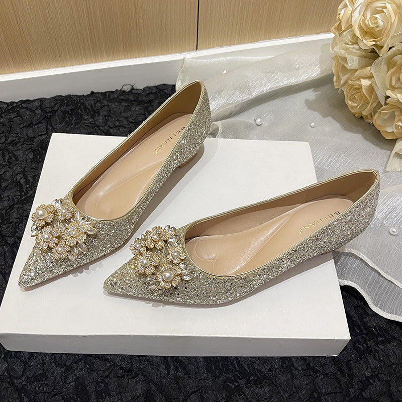 Women's Square Buckle Small With Hidden Wedge Pointed Toe Flat Heels