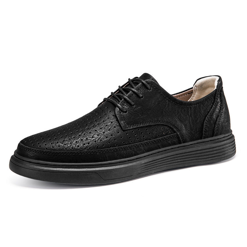 Men's Handmade Flat Spring Cowhide Breathable Hole Casual Shoes