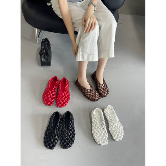 Women's Weaving Hollow Hole Comfortable French Shallow Mouth Pumps Sandals