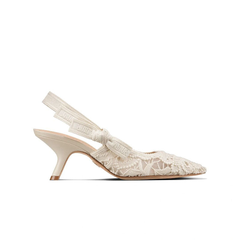 Women's Flat White Lace Embroidered Wedding Bridesmaid Kitten High Heeled Sandals