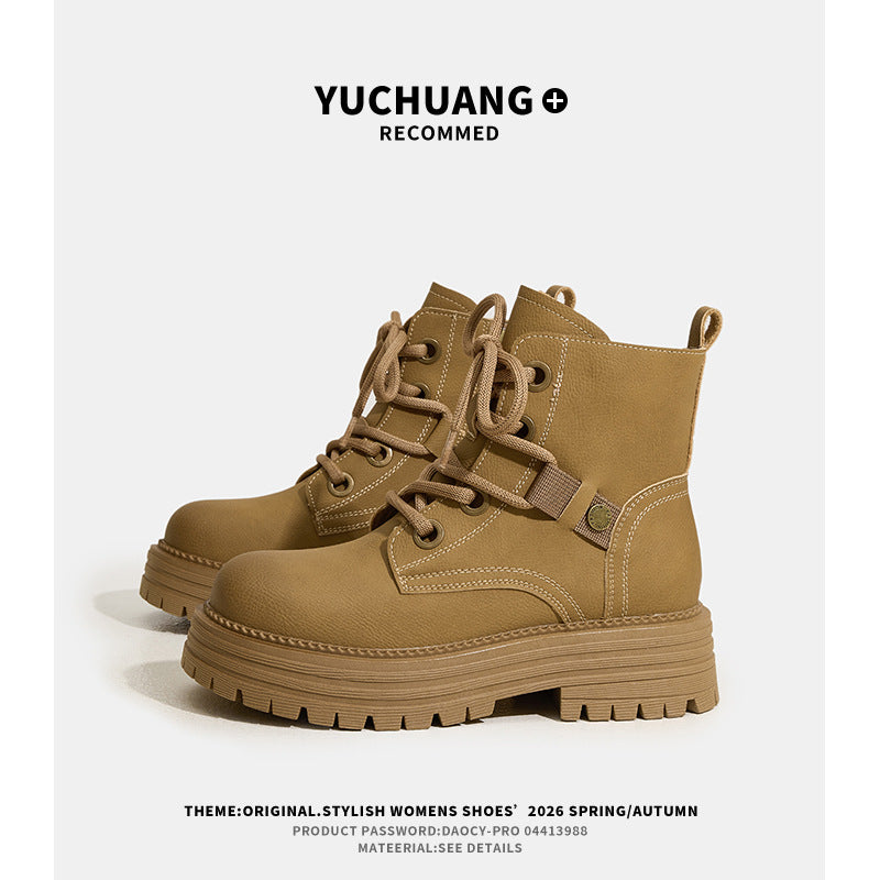 Women's Gao Ding Martin Genuine Retro Style Height Increasing Insole Women's Leather Boots