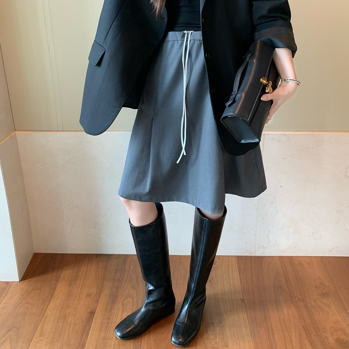 Mom Fleece-lined With Hidden Long Female Versatile Retro Head Skinny Women's Leather Boots