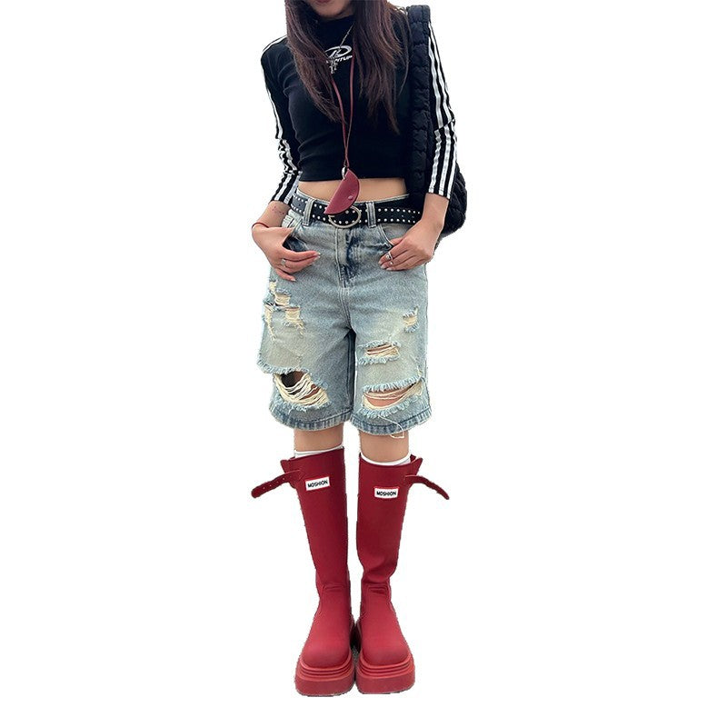 Women's Red Na Outdoor Waterproof Long Fashion Rain Boots