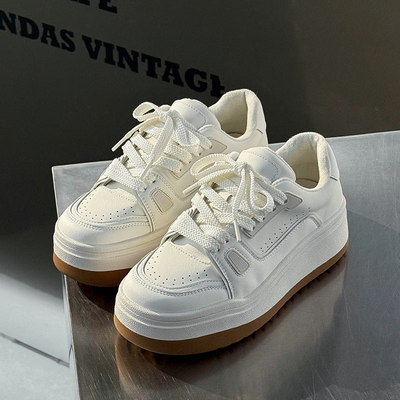 Women's Genuine Platform White Winter Brushed Fleece-lined Warm Round Women's Casual Shoes