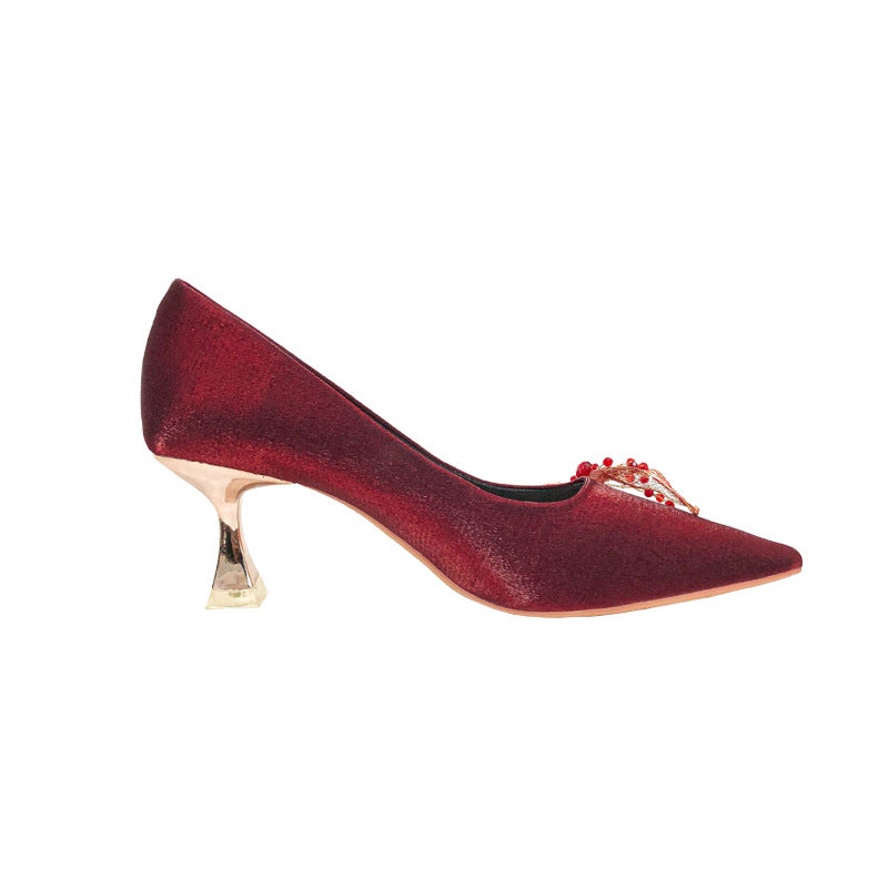 Women's Red Wedding High Chinese Toast Bridal Heels