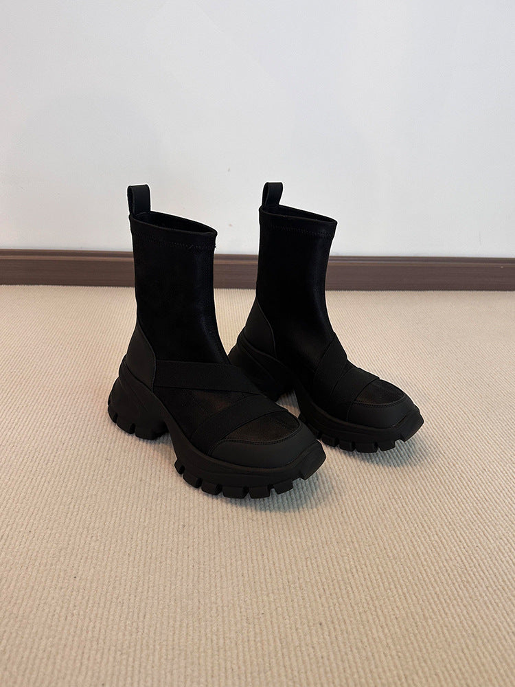 Women's Version Design Suede Cross Strap Small Platform Martin Retro Simple Boots