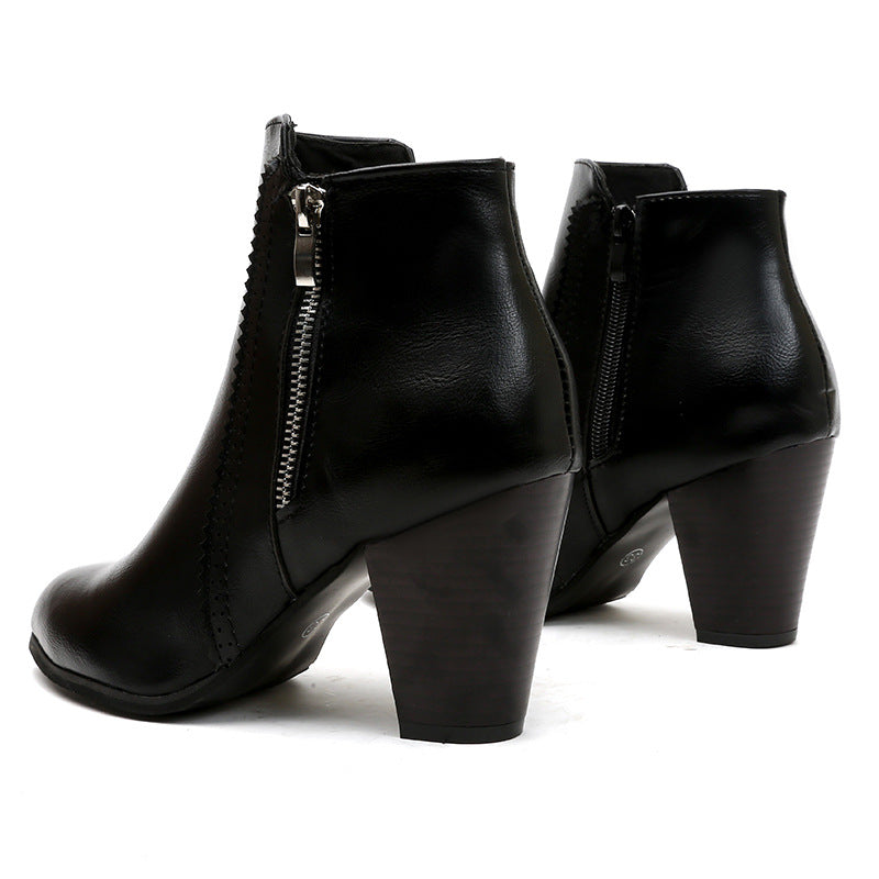 Women's High Chunky Side Zip Ankle Plus Boots