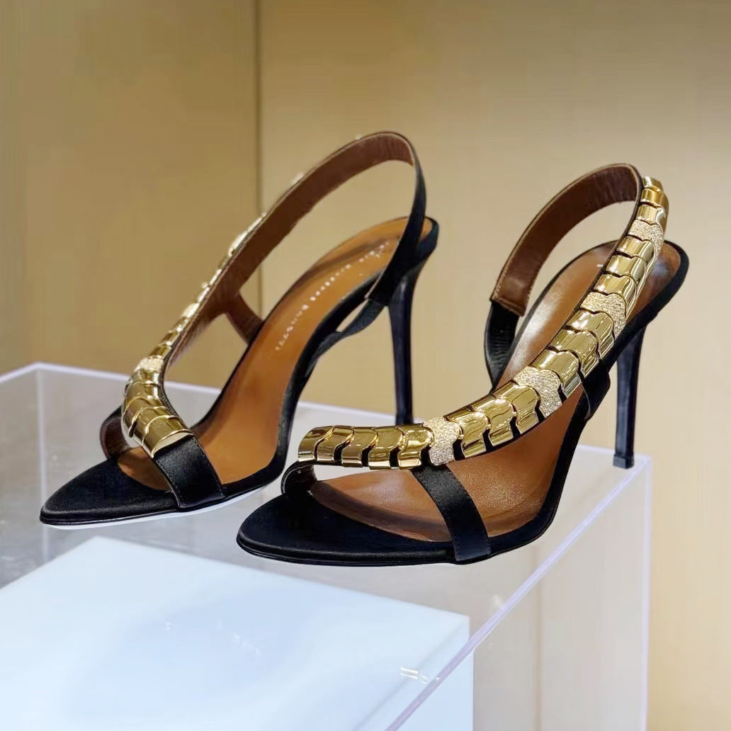 Women's Spring Super Metal Rhinestone Strap Side Empty Open Toe Men's Shoes