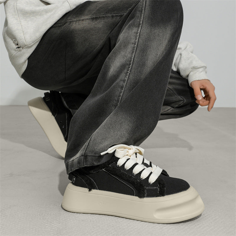 Women's & Men's Horseshoe Black White Platform For Fashion Board Niche Men's Canvas Shoes