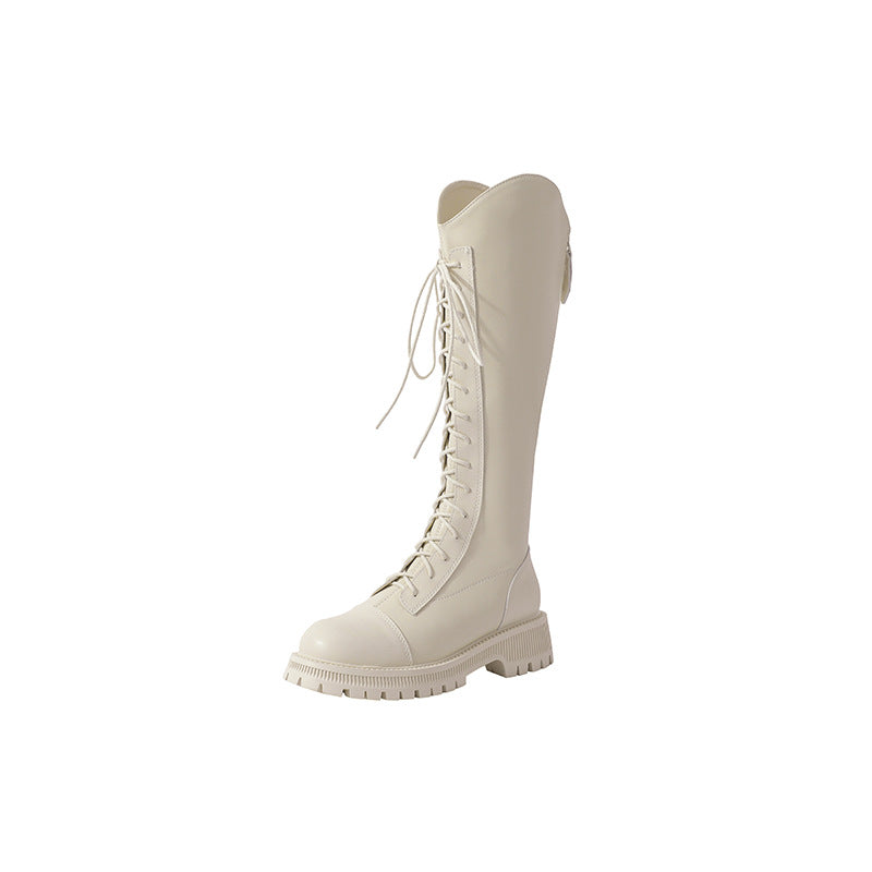 Women's White Knight Platform Strap Back Zipper Boots