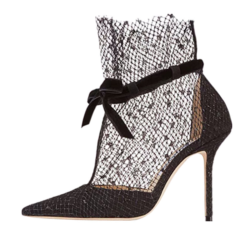 Women's Breathable Lace Mesh High Summer Pointed Stiletto Women's Fashion Shoes