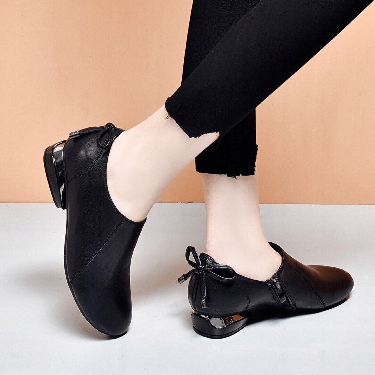 Genuine Round Toe Flat Bottom Bow Small Single-layer Soft Women's Casual Shoes
