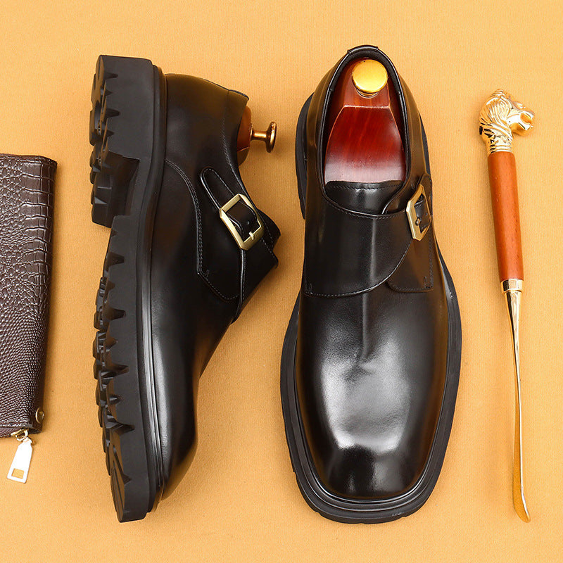 Men's Business British Retro Platform Buckle Monk Leather Shoes