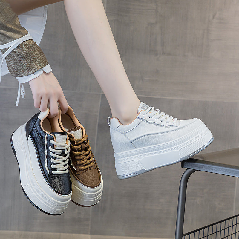Women's Wedge White Muffin Platform Height Increasing Insole Small Pumps Women's Casual Shoes