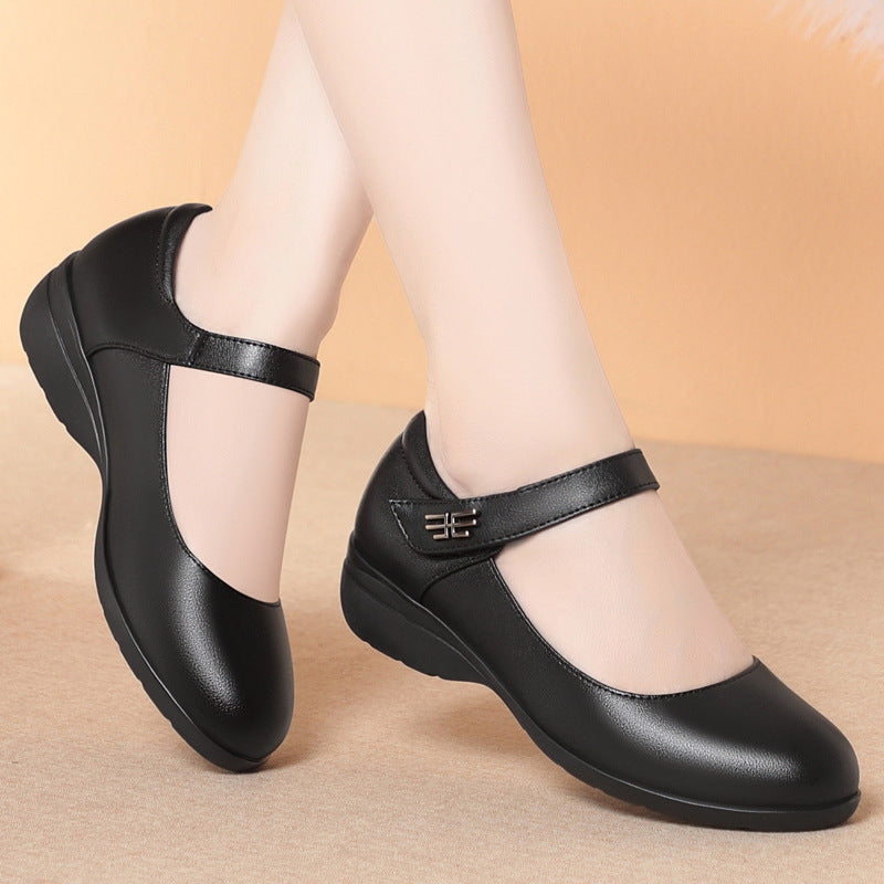 Women's Pumps Soft Bottom Nurse Flat Surface Large Leather Shoes