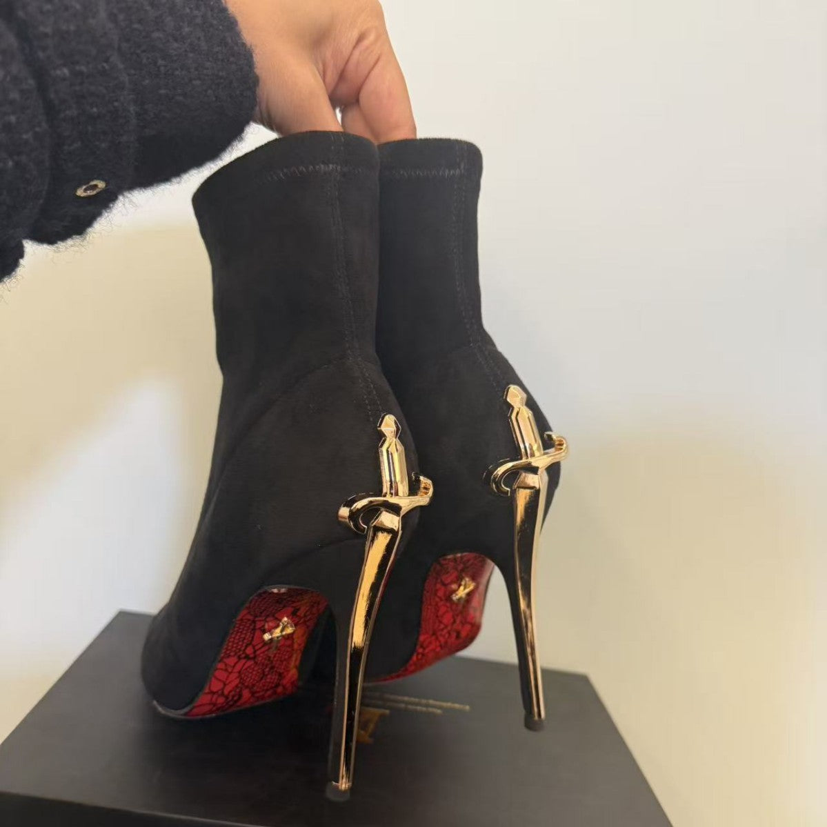 Like Woman Style Big Female Lord Golden Dagger Truncheon Booties Boots