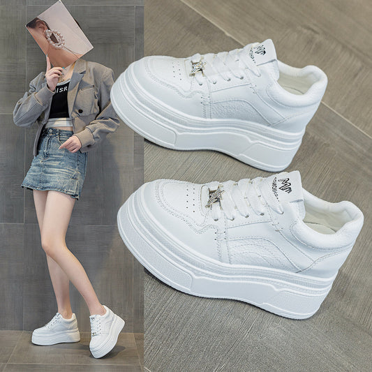Women's Elevated Platform Lace Up White Fashion Wedge Casual Shoes