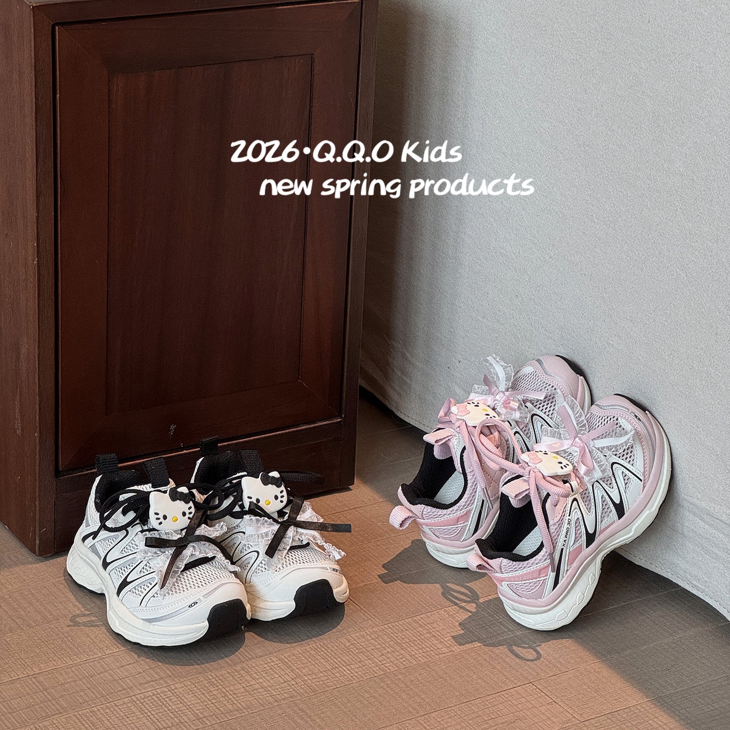 Children's Summer Cartoon Cat Lace Trend Single Mesh Sneakers
