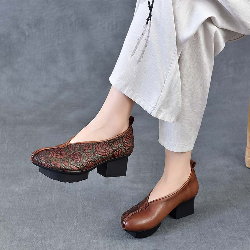 Women's Of Cowhide Print Chinese Style National Chunky Ethnic Retro Cotton Women's Casual Shoes