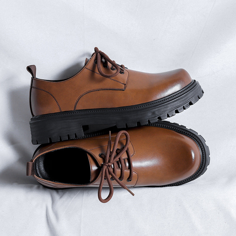 Men's Round Head Thick Bottom Fashion British Men's Business Leather Shoes
