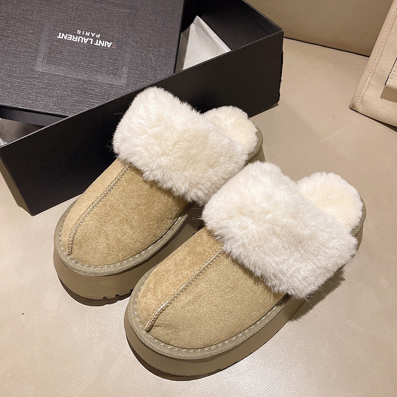 Women's Thick Bottom Fur Cotton Winter Wear Fleece-lined Warm High-grade Slippers