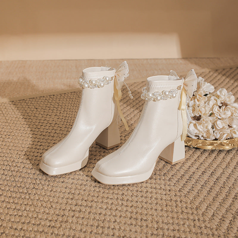 Ankle Short Tube Design High-grade Thick Elastic Heels
