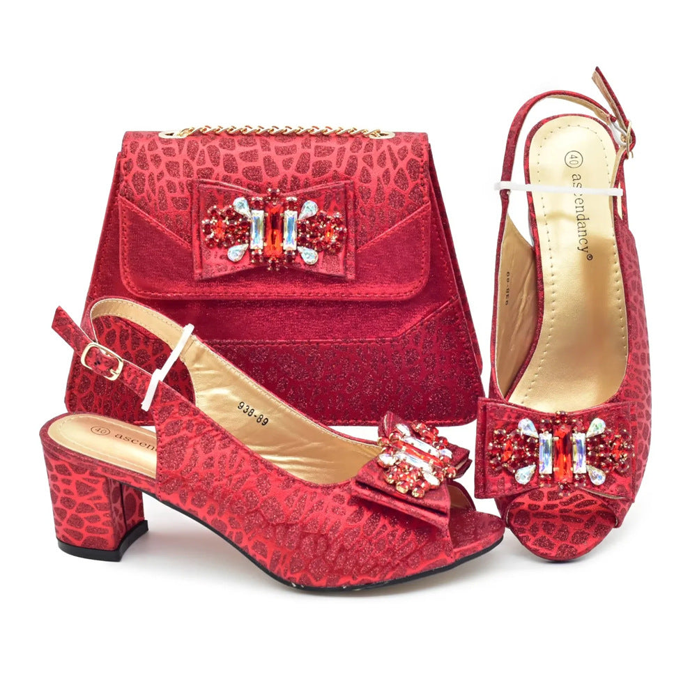 Party With Bow High Imitation Crocodile Pattern Handbag Women's Fashion Shoes