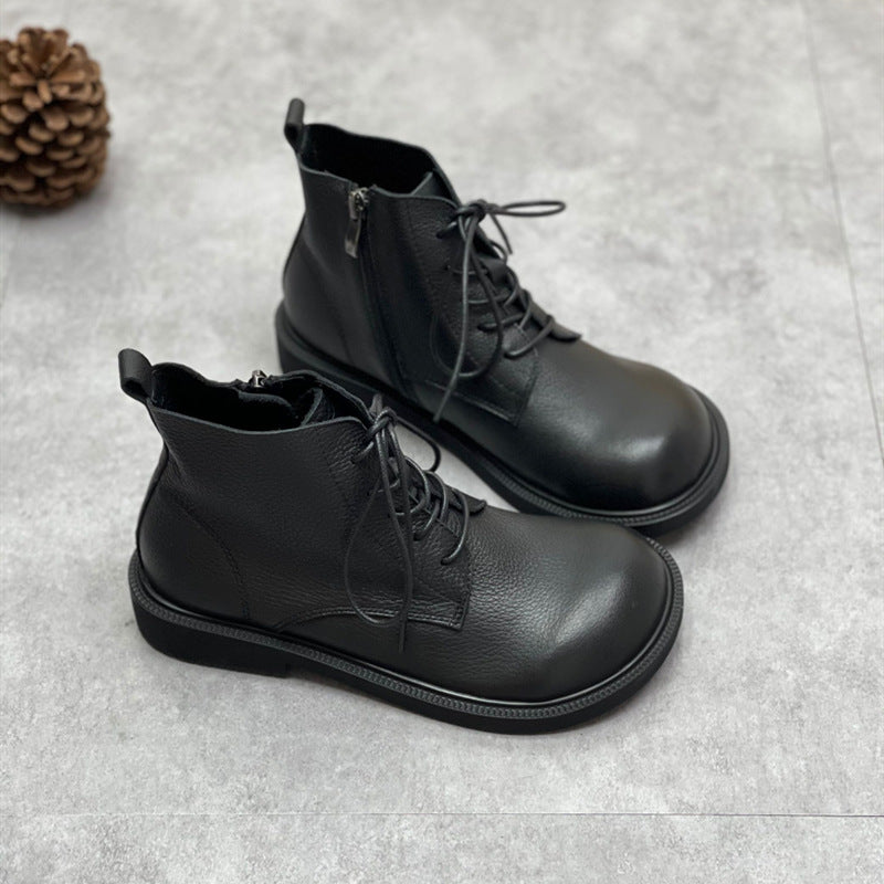 Head Artistic Short Soft Bottom Side Zipper Plush Lining Warm Boots