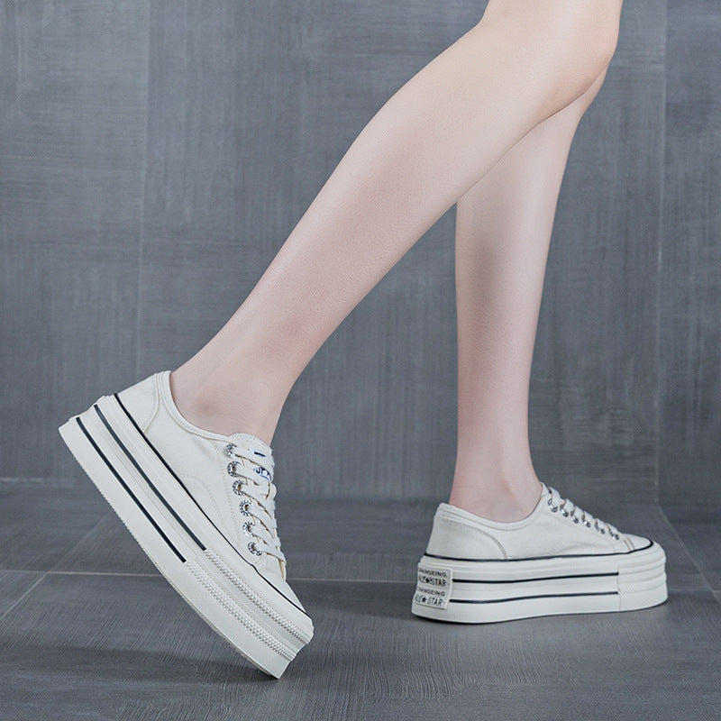 Women's Height Increasing White Spring Platform Breathable Sports Women's Canvas Shoes
