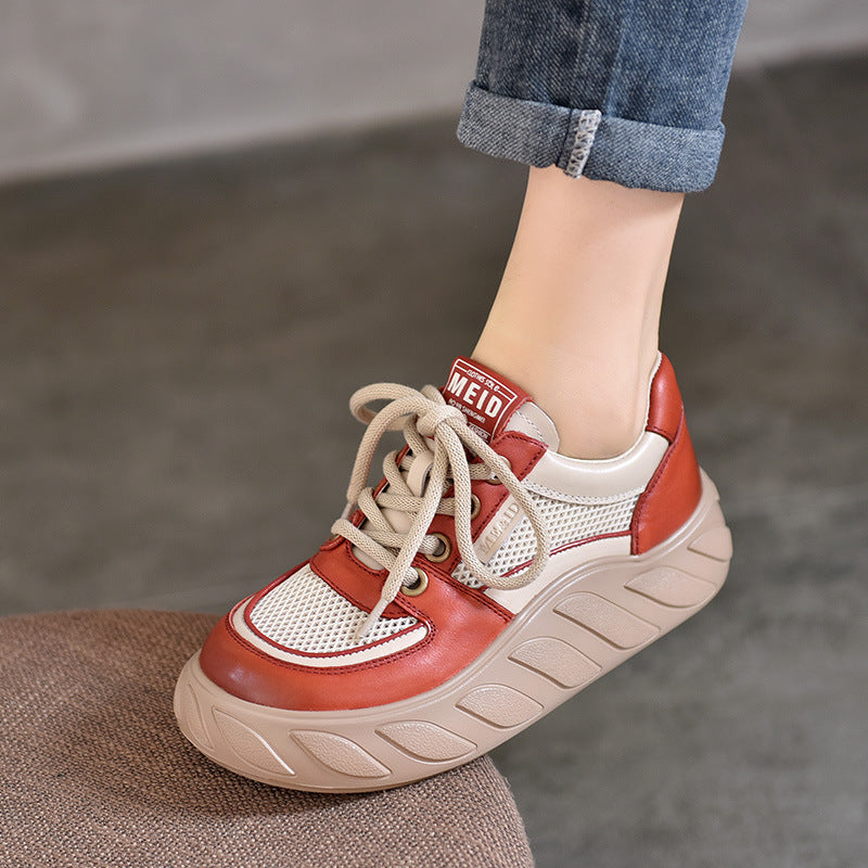 Women's Layer Cowhide Platform Breathable Mesh Genuine Men's Shoes