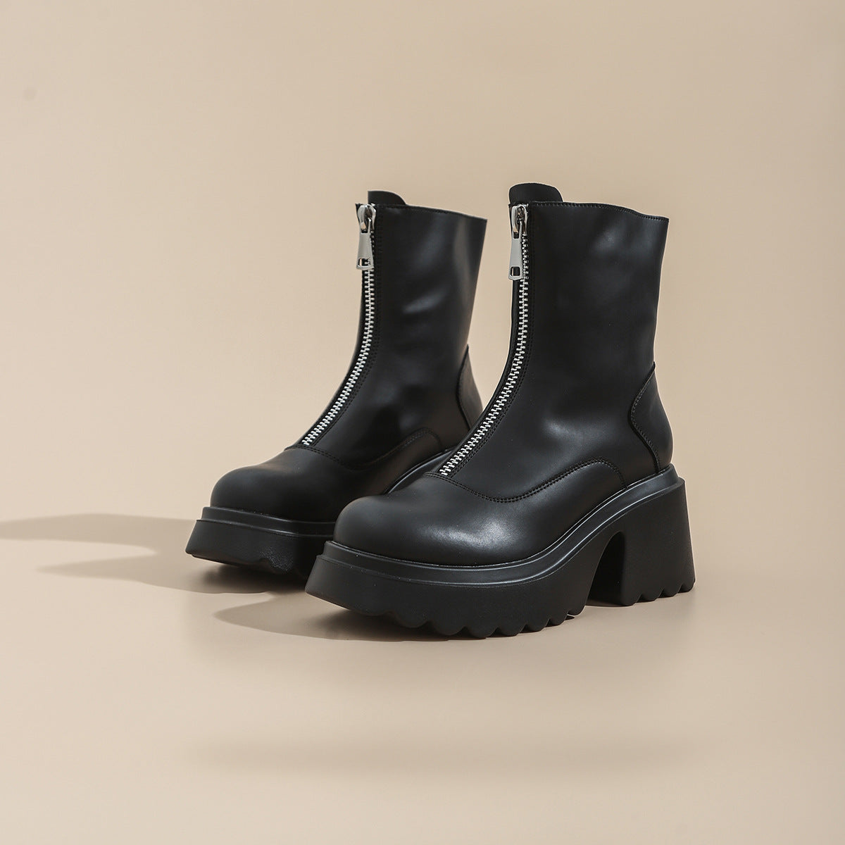 Women's Platform Thick Bottom High Front Zipper Thin Boots