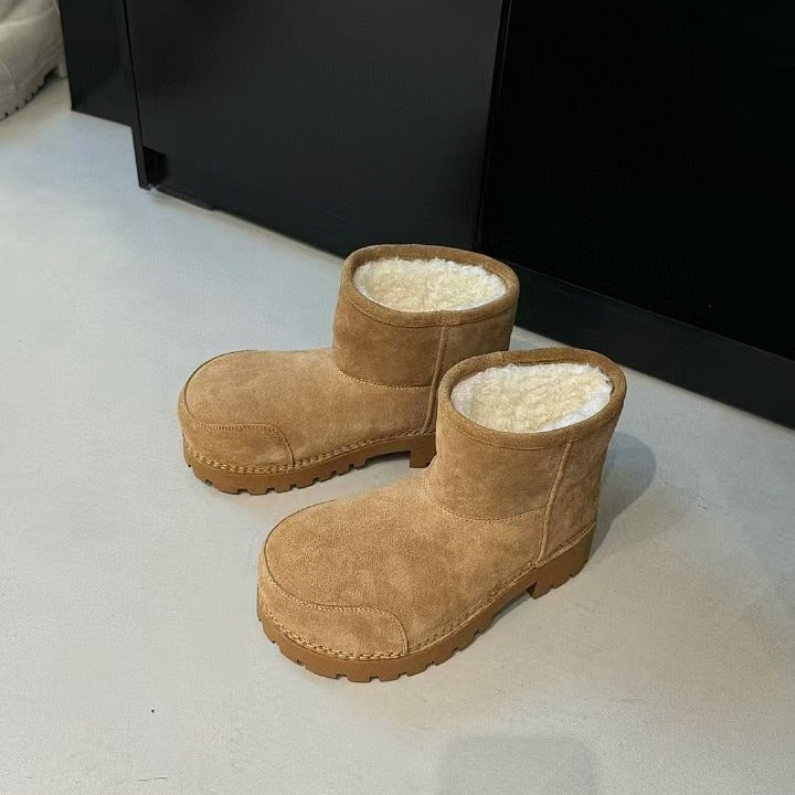 Women's Korean Fashion Platform Rubber Round Head Snow Boots