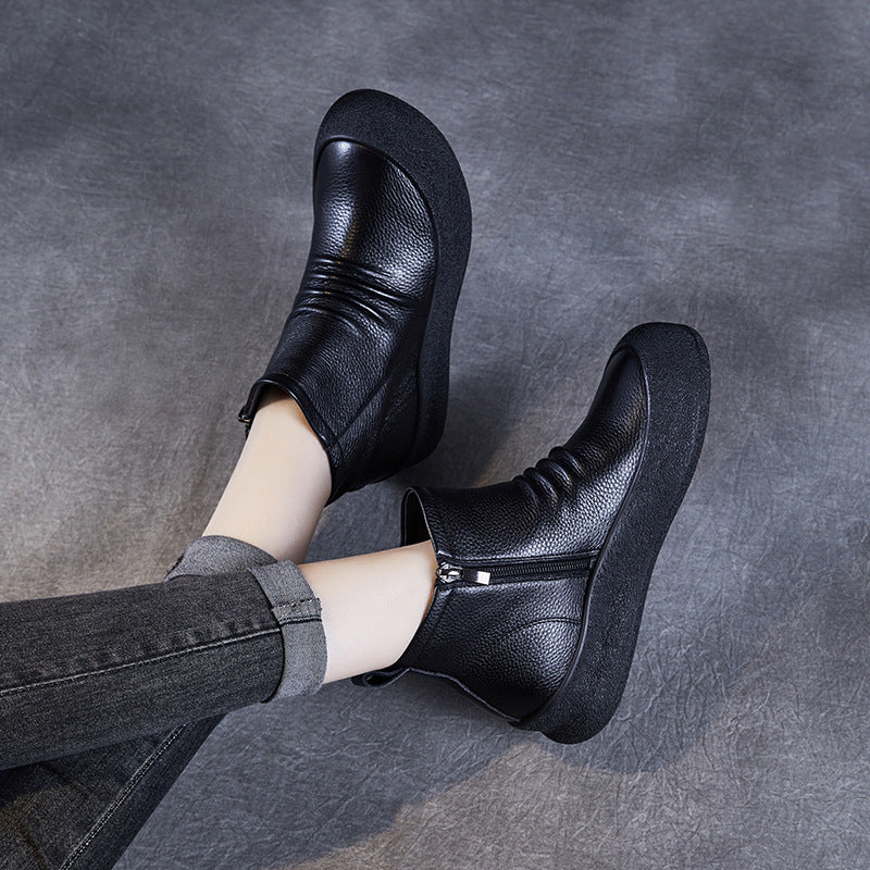 Women's Flat Bottom Ankle Top Layer Cowhide Boots