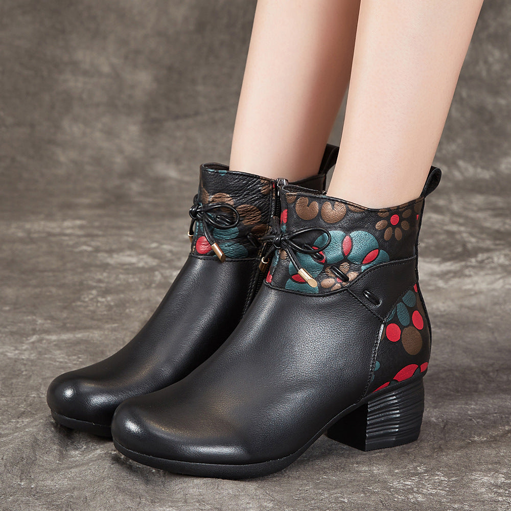 Women's Winter Warm Booties First Layer Cowhide Boots