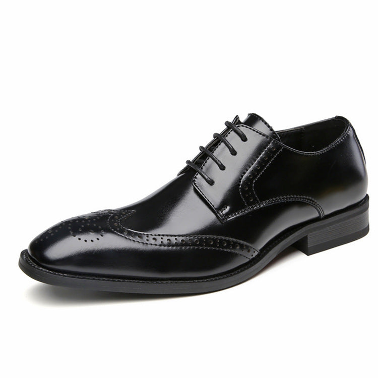 Men's Carving Brogue British Genuine Formal Wear Derby Pointed Leather Shoes