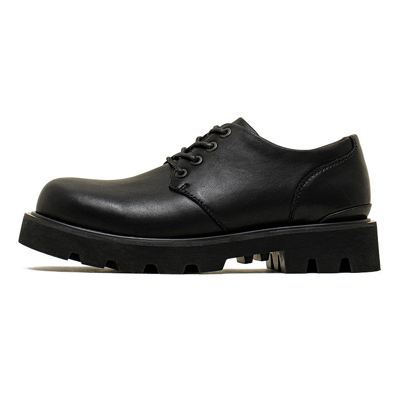 Men's Derby Platform Extra Black Round Head Leather Shoes