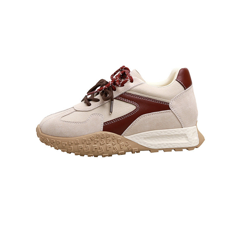 Women's Cowhide Version Small Height Increasing Insole Retro Color Matching German Women's Sports Shoes