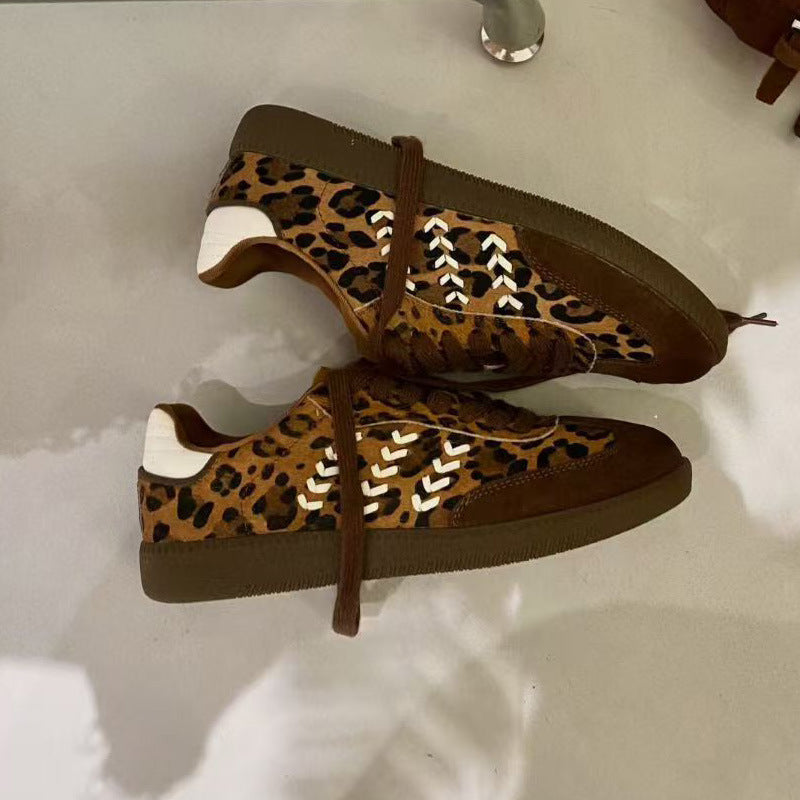 Women's Horse Fur Leopard Print German Training Retro Women's Casual Shoes