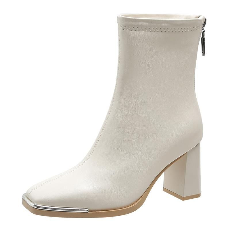 Women's Soft High Square Toe Chunky Fashion Veet Heels
