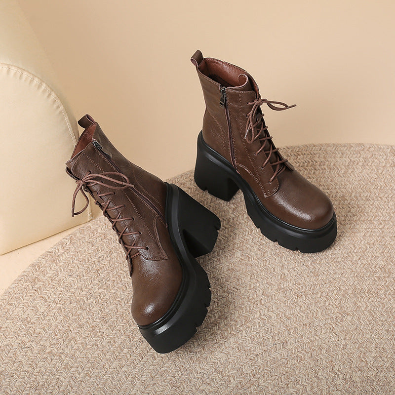 Women's Autumn Thick Bottom Platform Solid Color Fashion Best-selling Women's Leather Boots