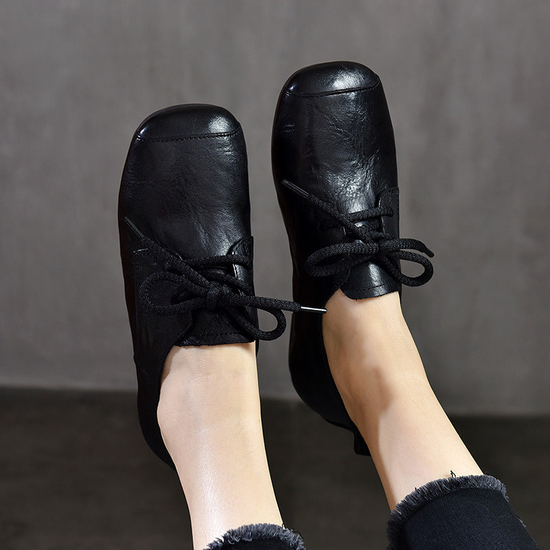 Clutch Pattern Authentic Square Toe Pumps Retro British Style Small Leather Shoes