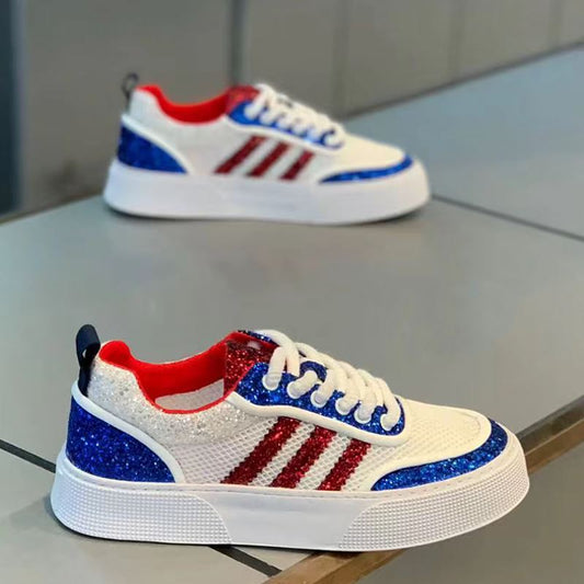 Men's Summer Fashionable Breathable Mesh Shiny White Three Bars Soft Men's Shoes