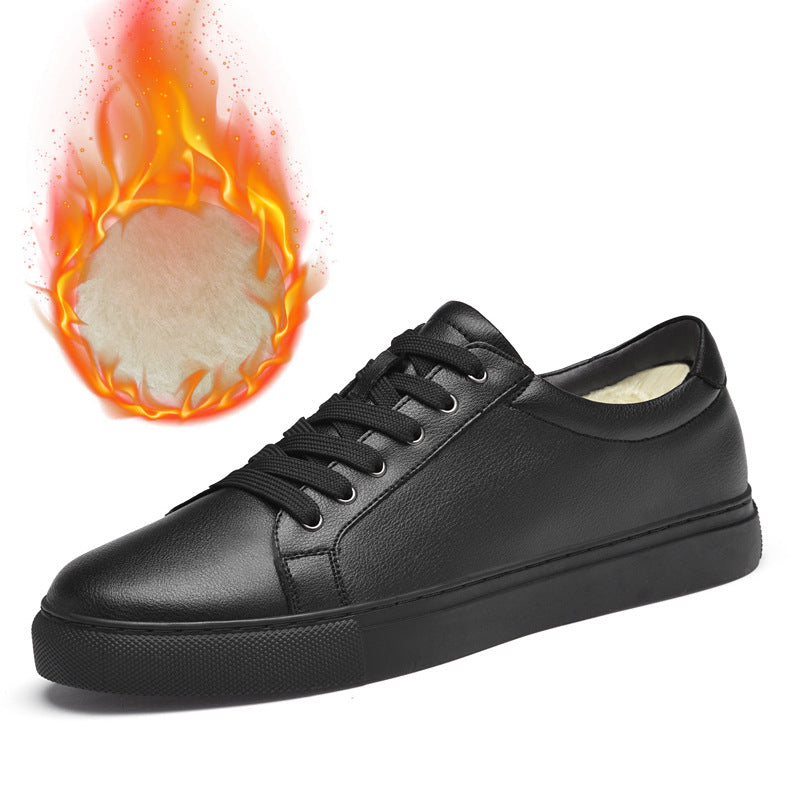 Women's & Men's White Winter Cowhide Surface Flat Hollowed Men's Board Shoes