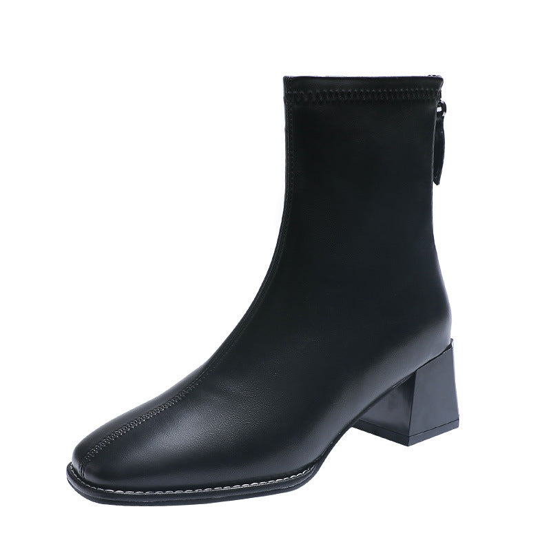 Women's Low Elastic Thin Square Toe Thick Boots