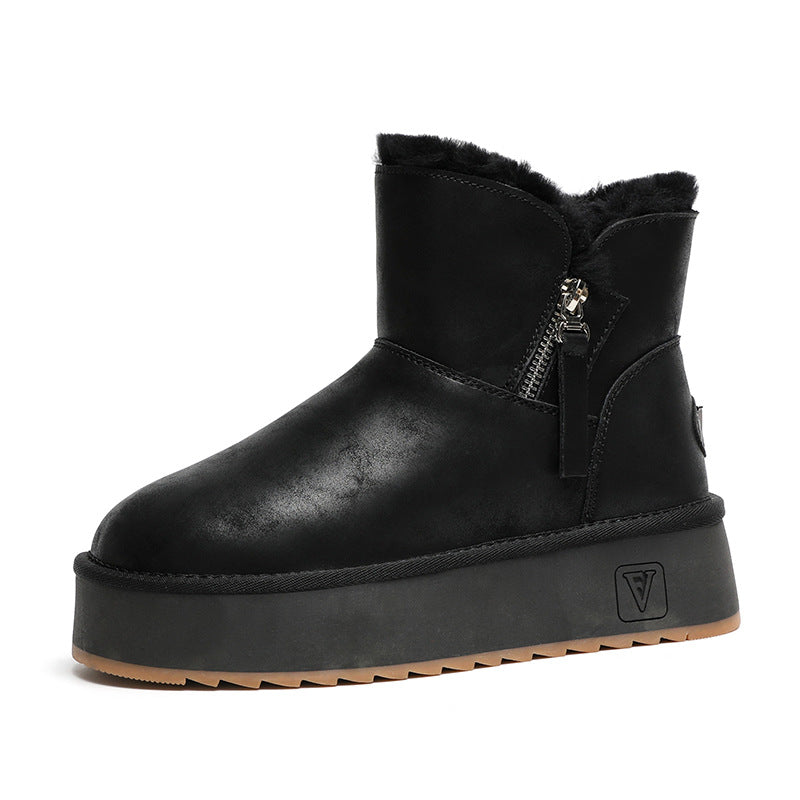 Women's Genuine Short Thick Bottom Winter Waterproof Snow Boots