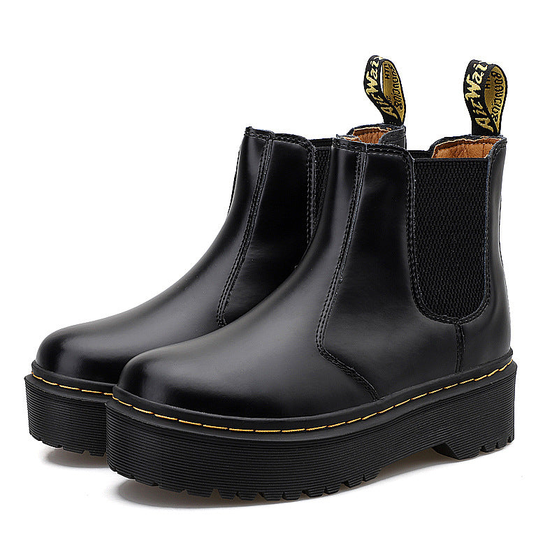 Women's & Men's Chelsea Stitching Round Toe With Chunky Women's Leather Boots